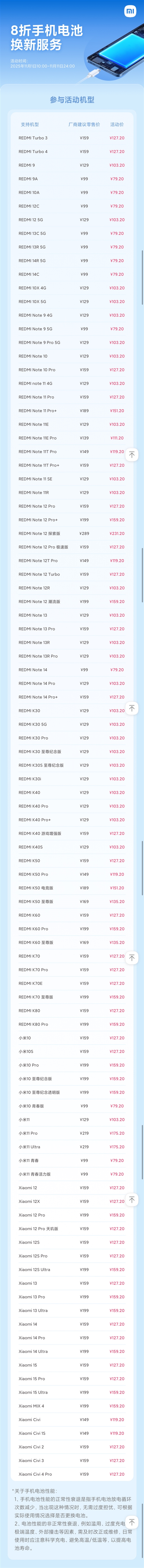 小米79元换电池又来了：覆盖99款机型史上最多