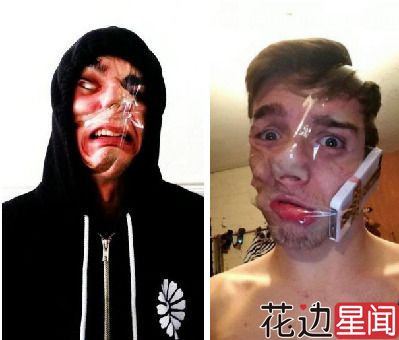 脸缠胶带玩自拍面目狰狞 网友被惊呆