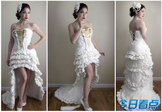美国艺术生用11卷厕纸做出精美婚纱(图)