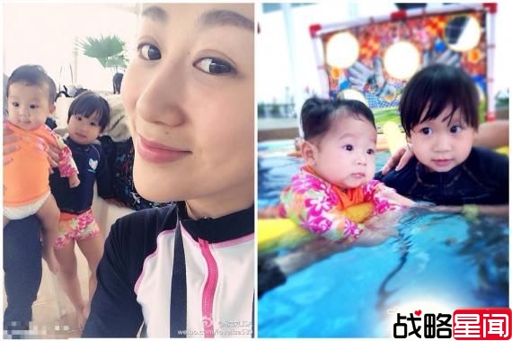 陈浩民爱妻蒋丽莎带一双儿女游泳 被赞怪力妈妈
